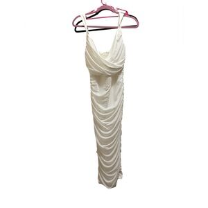 Chic White Draped Maxi Dress